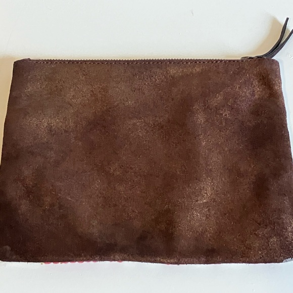 Anthropologie Leather and Wool Embroidered Floral Clutch - Picture 5 of 5